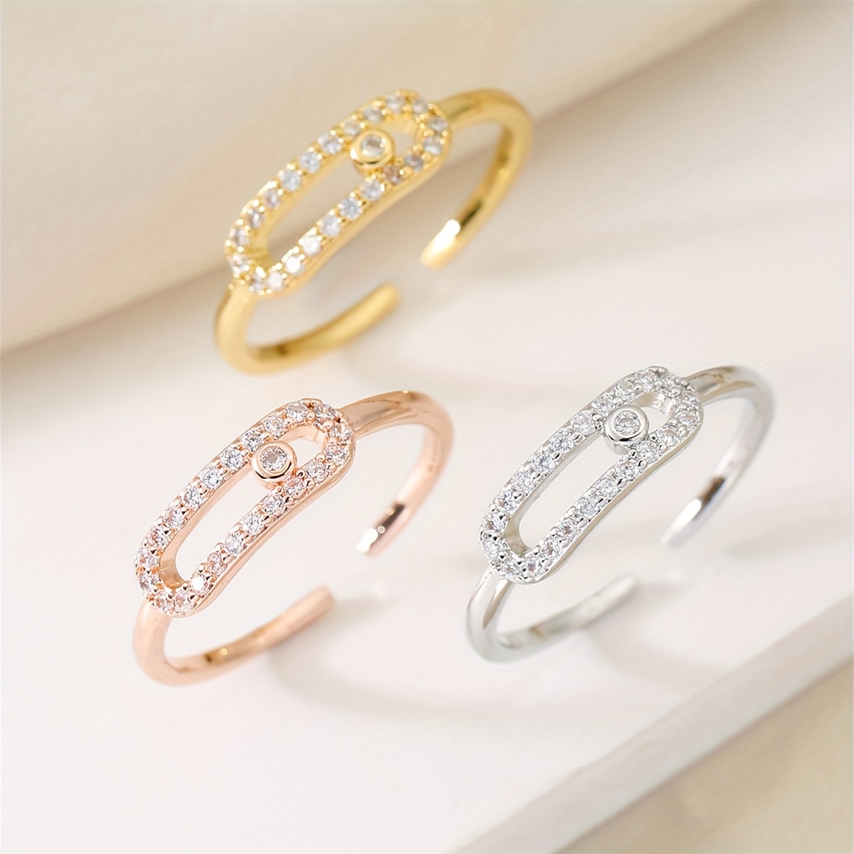 Adjustable Copper Ring with Zirconia Stones Unisex Jewelry